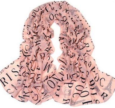 Buyinhouse Lady Girl Women Fashion Long Soft Wrap Lady Shawl Pairs Letter Eiffel Tower Print Chiffon Long Scarf Scarves Stole -Pink