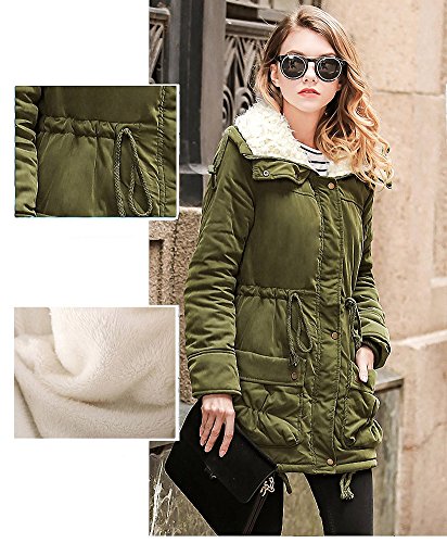 mewow Women's Winter Mid Length Thick Warm Faux Lamb Wool Lined Jacket Coat (L, ArmyGreen) - Thumbnail 4