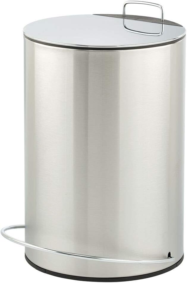mDesign 1.3 Gallon Round Step Trash Can Wastebasket, Garbage Container Bin for Bathroom, Powder Room, Bedroom, Kitchen, Craft Room, Office - Hands-Free Design - Chrome/Brushed Stainless Steel