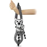 Hideekoog 2pcs Lemur Hanging Stuffed Animal Mother with Baby Hangs Plush Toys, Hooks and Stuffed Animals with Rings for Kids, Gifts for Boys and Girls