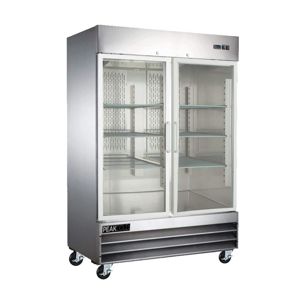 Double Glass Door Commercial Refrigerator - Stainless Steel; 47 Cubic Ft, 54" W