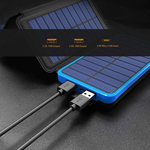 Solar Power Bank 25000mAh High Capacity USB External Battery Pack Backup Battery Power Pack with 4 Foldable Solar Charging Panels, Dual 2.1A Output Ports, Flashlight for iPhone Android Cellphones