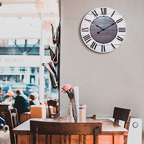 Large Wall Clock, 24-Inch Vintage French Shiplap Board Decorative Clock with Rustic Roman Numerals, Oversized Silent Wooden Clock for Living Room, Restaurant, Kids Bedroom, Kitchen, Apartment, Cafe