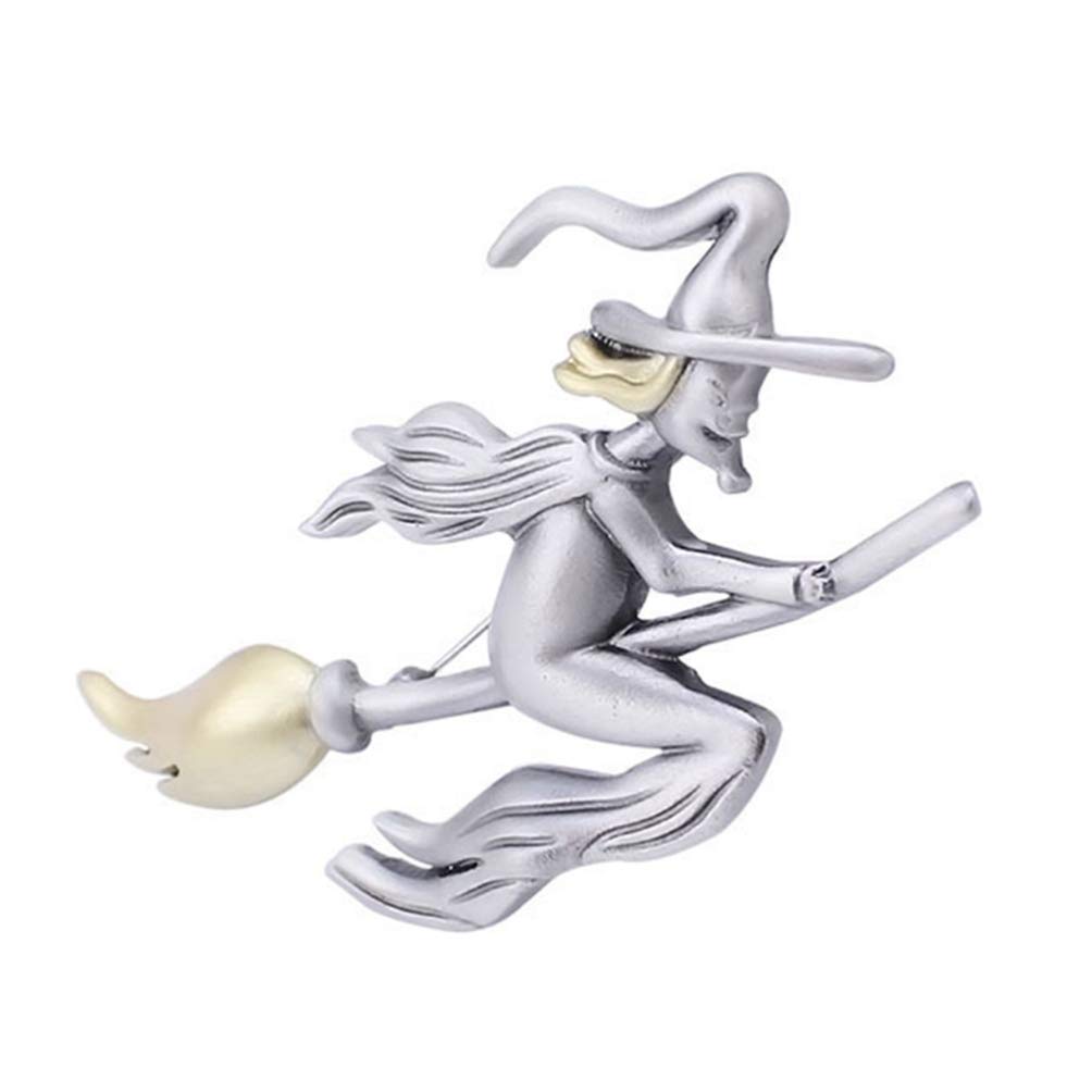 Halloween Witch Brooch Pin Riding Broom Witch Boutonniere Lapel Vintage Breastpin Cardigan Clip Corsage Jewelry for Christmas Holiday