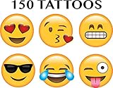Emoji Temporary Tattoos - Pack of 150 Tattoos - 25 Different Designs in 2 Fun Sizes: Half Are 3/8 Inch Wide, Half Are 3/4 Inch Wide, High Quality Printing, Great for Parties!