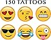 Emoji Temporary Tattoos - Pack of 150 Tattoos - 25 Different Designs in 2 Fun Sizes: Half Are 3/8 Inch Wide, Half Are 3/4 Inch Wide, High Quality Printing, Great for Parties!