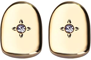 ERKIES 2 Pcs 18K Gold Plated Big Diamond Single Grills Cap for Your Teeth Hip Hop Teeth Grillz Vampire Fangs Grills for Men Women Rapper Cosplay Costume