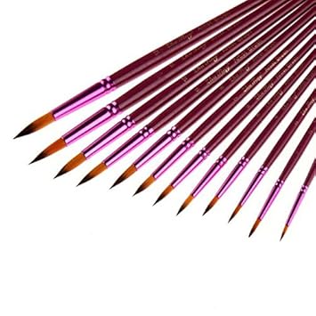 Pointed End 12pcs Lot Nylon Hair Paint Brush Diffet Size Artist