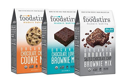 Foodstirs Organic Chocolate Chip Cookie Mix, Chocolate Lovers Brownie Mix, and Brooklyn Brownie Mix, 3 Count Variety Pack