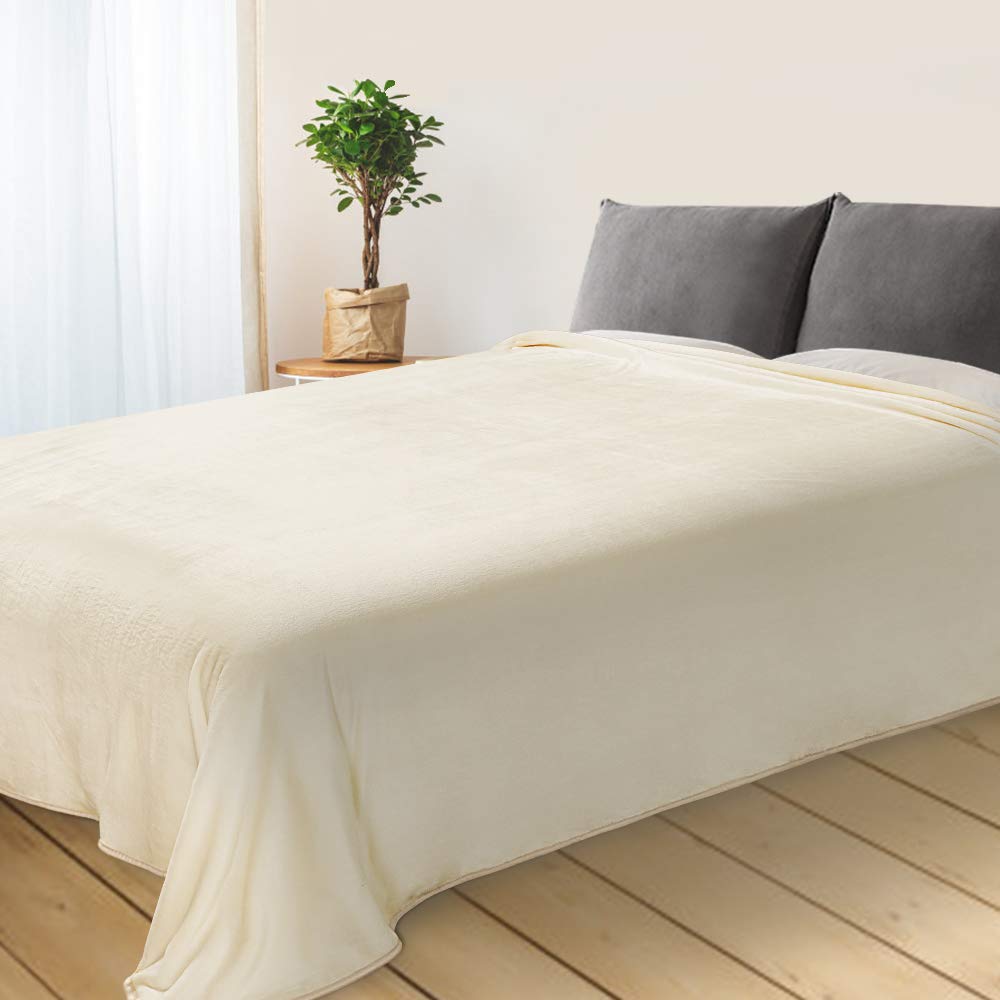 Asmork Flannel Luxury Blanket Ultra Soft Lightweight Thermal Bed Blankets Warm Fuzzy Plush Throw Blanket for Travel Couch Sofa (Ivory, Queen (90\