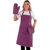 Apron Set 3 pcs; Aprons For Women With Pockets, Oven Mitts and Pot Holders Sets Heat Resistant, Aprons For Men, As Chef Apron