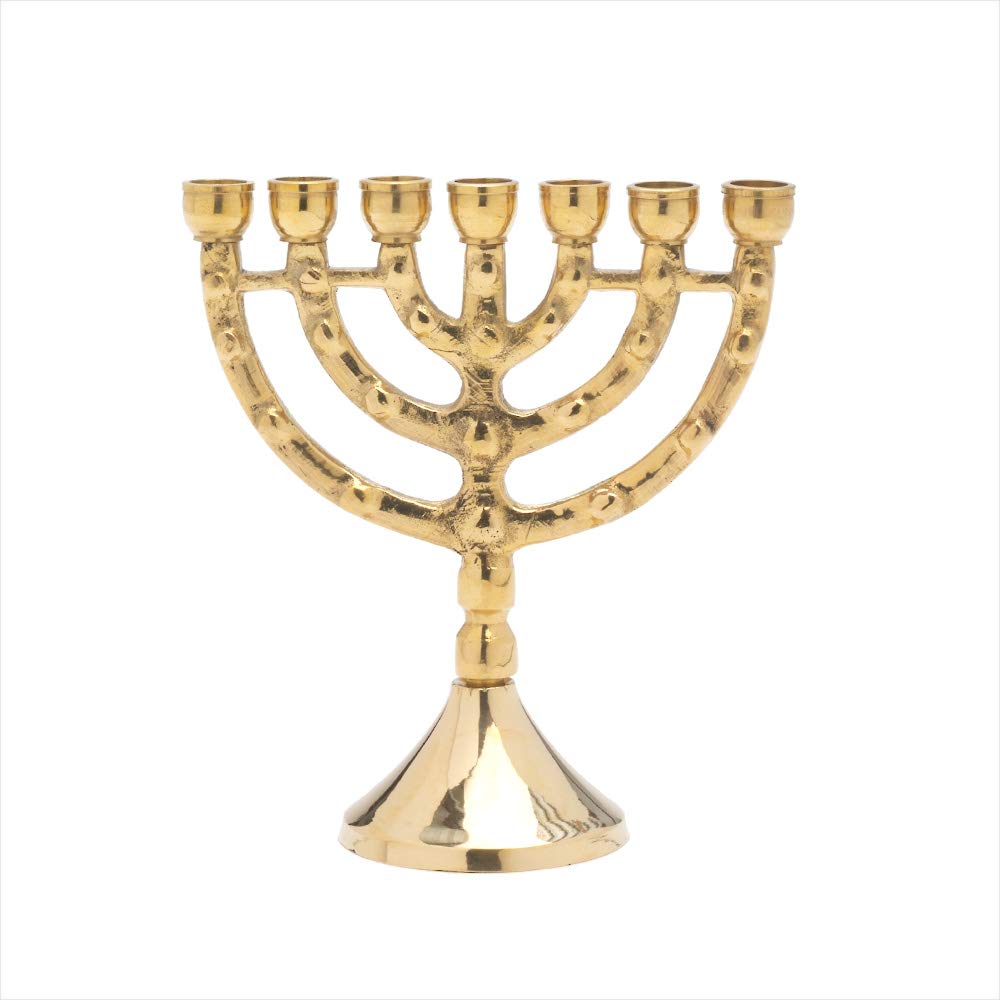 NKlaus Menorah 11cm high 7 candlesticks for candles up to Ø 1cm candlestick small candlestick brass gold coloured 2883
