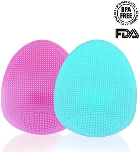 Silicone Facial Scrubber, Facial Cleansing Pads, for Facial Deeper Cleaning, Makeup Brushing Cleaning and Baby Hair Cleaning (Pack of 2, Rosy+Blue)