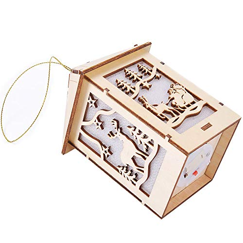 eZAKKA LED Light Wooden Hanging Ornaments for Christmas Holiday, Cute Wood House Christmas Tree Hanging Ornament Decoration (Christmas Deer)
