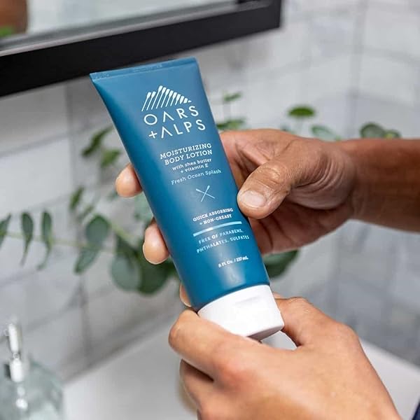 OARS + ALPS BODY LOTION, MOISTURIZING BODY LOTION WITH VITAMIN E, SHEA BUTTER & MAGNESIUM FOR ALL SKIN TYPES, HYDRATING, SOOTHING, QUICK ABSORBING, NON GREASY, FRESH OCEAN SPLASH, 8OZ
