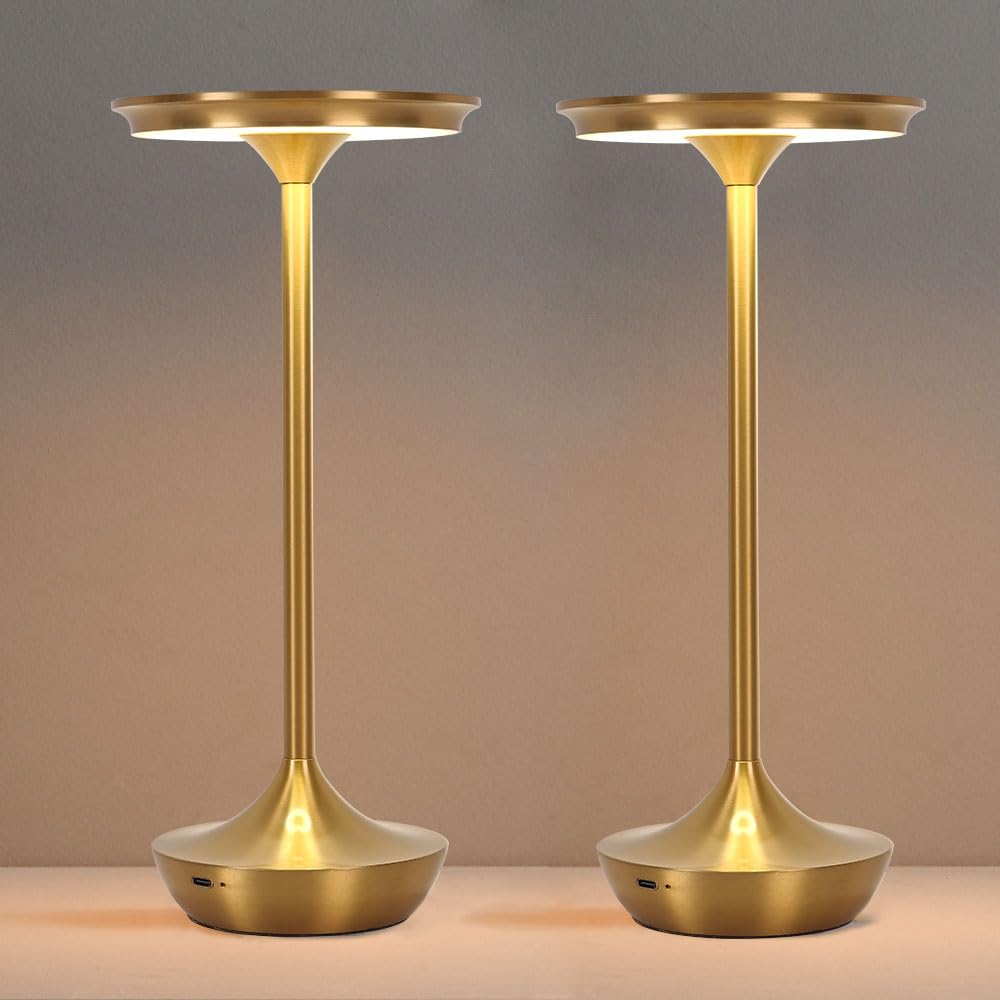 Photo 1 of Cordless Table Lamp Set of 2,Portable Rechargeable 6000mAh Outdoor LED Table Lamps,3 Color Stepless Dimming Touch Battery Powered Lamp, Table Light for Restaurant/Patio/Camping/Bedroom(Gold)