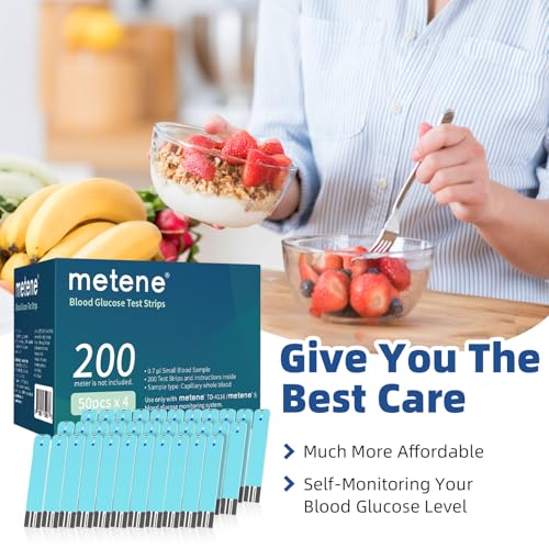 Metene TD-4116 Blood Glucose Test Strips, 200 Count, No Monitor | 200 Test Strips for Metene TD-4116 & S Meters Only, Diabetes Testing Kit Refill for Home Monitoring