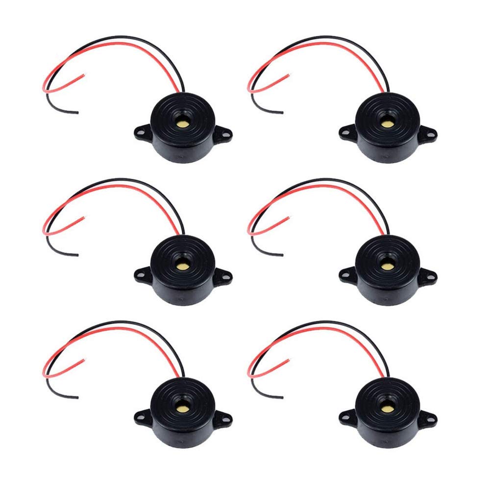 SJUNJIE 6 Pcs Piezo Electronic Buzzer 12V Tone Active Alarm Electronic Buzzer Alarm Sounder DC 3-24V with Wire Leads 110mm for Physics Circuits Continuous Sound