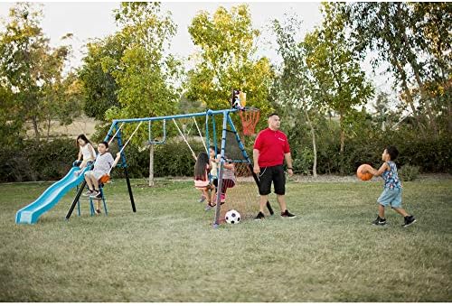 FITNESS REALITY KIDS The Ultimate' Sports Series Metal Swing Set with Basketball and Soccer (8 Station)