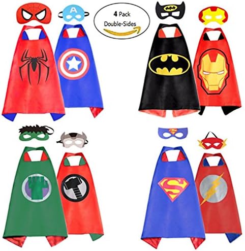 AnRio Boy’s Dress Up Helloween Costumes Double- Sides Satin Capes (4 Pack, 8 Mask)