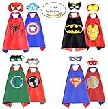 AnRio Boy’s Dress Up Helloween Costumes Double- Sides Satin Capes (4 Pack, 8 Mask)