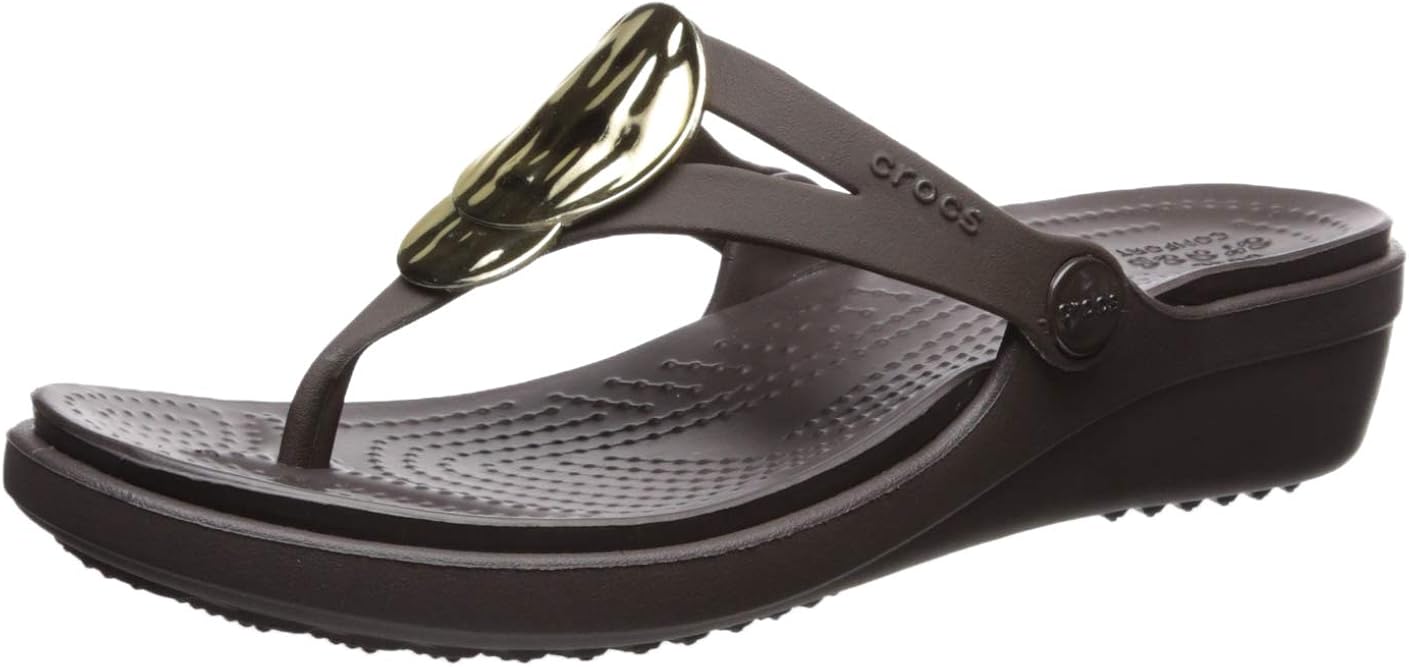 Amazon.com | Crocs Women's Sanrah Liquid Metallic Wedge Flip Sandal | Platforms & Wedges