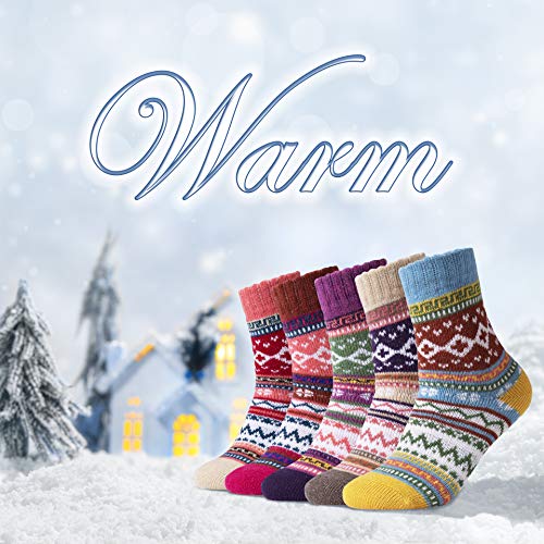 Socks Women, SISOSOCK 5 Pairs Warm Soft Winter Wool Socks Thick Knit Cozy Fuzzy Crew Women Socks Gifts