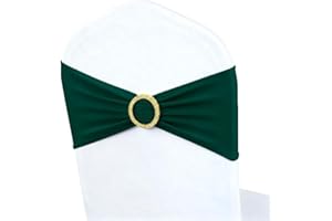 MAGTOWNE 50 Pack Hunter Green Chair Sashes, Dark Green Spandex Chair Bands with Gold Buckle Slider for Christmas Forest Party Folding Chairs Birthday Décor, Green Chairs Bows Ties