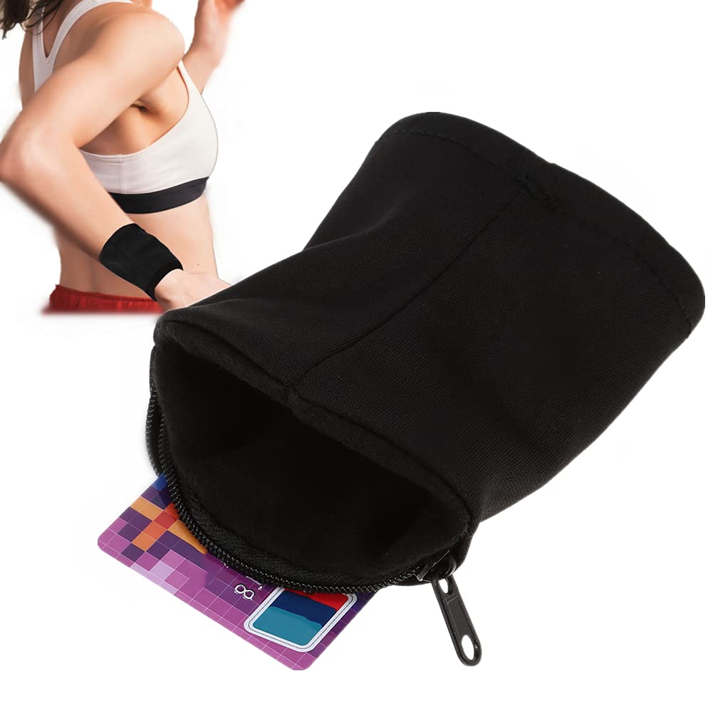 Dioche Wrist Wallet Pouch, Zipper Wristbands Sweatband with Pocket, Exercise Gym Wristband Wallet, Store Key ID Cards Coins for Men & Women Outdoor Sports Walking Hiking Running Travel, Black