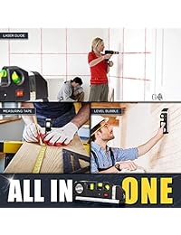 Ofircreation   Láser 3 en 1 de 3,5 mV con cinta métrica integrada, multiusos, herramienta de carpintería, medidas imperiales y métricas, uso vertical y horizontal, herramienta para colgar imágenes