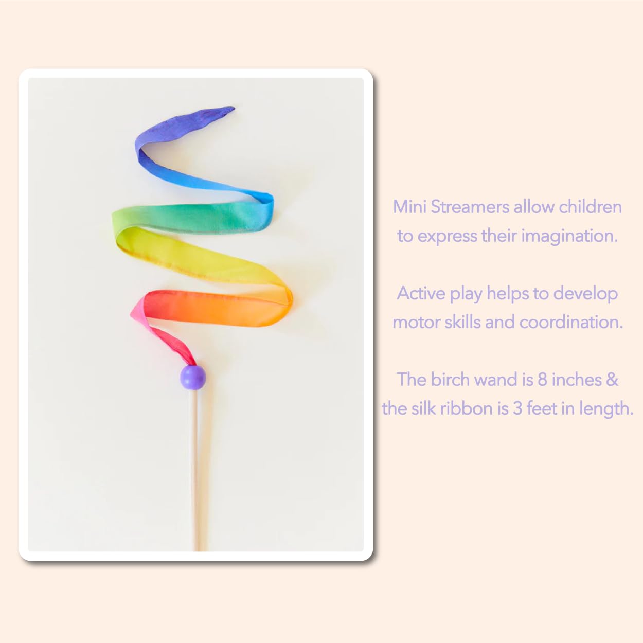Sarah's Silks Mini Rainbow Streamer - Long Ribbon Wand for Kids, Pretend Play, Dance, Baton Stick Twirling, and Gymnastics Party Favors | 100% Silk and Wood Montessori and Waldorf Toys (1)