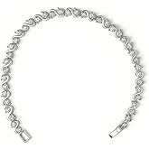 FAIRY COUPLE Elegant S-Wave Tennis Bracelet for Petite Women, 6.7 Inch 18K White Gold Plated with 3mm CZ, Slim Fit Anniversary Jewelry Gift B93