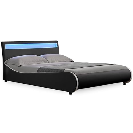 Corium® LED Polsterbett 'Valencia' - 180 x 200 cm - Schwarz Kunstleder - mit Lattenrost und RGB - Beleuchtung