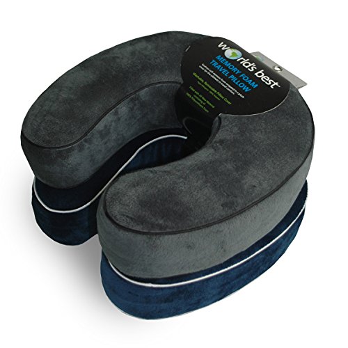 World's Best Cushion-Soft Memory Foam Neck Pillows Variety Pack, Charcoal and Navy