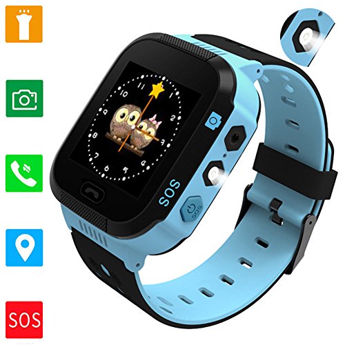 Smartwatch GPS Tracking for kids, with Touch Screen Phone Call Anti-lost Remote Wristband Bracelet for Children (USA Edition) (002 Black Blue)