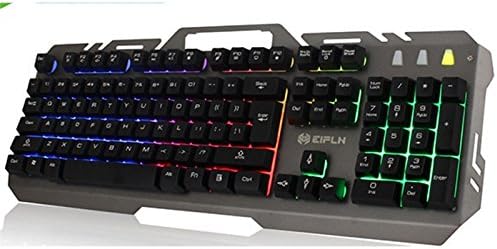 Gaming Keyboard, Mechanical Feel Steel Plate Aluminum Alloy Seven Color Backlight Keyboard (Grey)