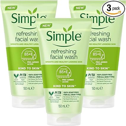 3 x 150mL | Simple Kind to Skin Refreshing Face Wash Gel 150ml | Soap Free | for All Skin Types | 3 Pack of 150ml each Facial Wash
