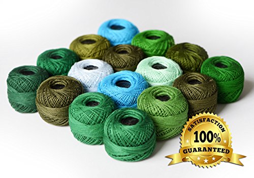 LE PAON Soft 10g Cotton Balls Rainbow Colors of Size 8 Perle/pearl Cotton Threads for Crochet, Hardanger, Cross Stitch, Needlepoint Hand Embroidery. All Different Colors (Green Series)