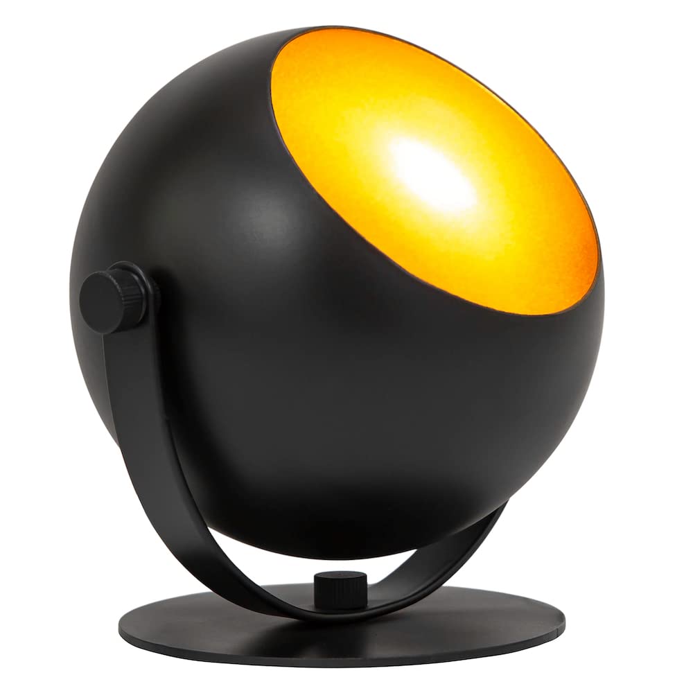 Happy Homewares Modern Adjustable Matt Black Metal Mini-Projector LED Table/Floor Uplighter Lamp with Satin Golden Inner | 5w LED | 3000k 280 Lumens | 14cm Height | 45 Degrees