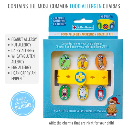 Food Allergy Bracelets for Kids Bright, Fun Medical Charm Kit Yellow