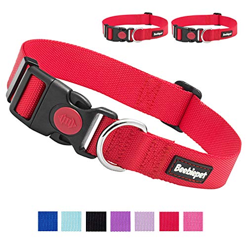 beebiepet 2 Packs Classic Dog Collar with Quick Release Buckle Adjustable Dog Collars for Small Medium Large Dogs (M Neck 14″-19″, Red)