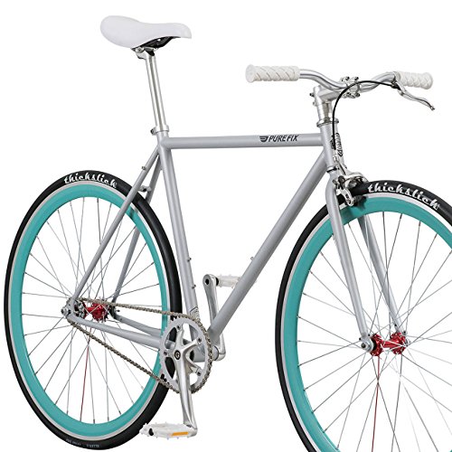 Pure Fix Original Fixed Gear Single Speed Bicycle, Delta Light Grey/Teal Blue, 50cm/Small - Thumbnail 3