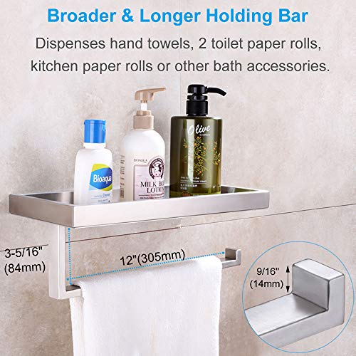 Paper Towel Holder with Shelf, APLusee SUS304 Stainless Steel Bathroom Toilet Paper Holder with Wet Wipes Dispenser, Kitchen Seasonings Spice Rack Storage Organizer, Brushed Nickel