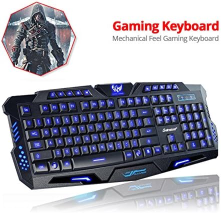 Nov8tech Ergonomic LED Three Color Backlight USB Wired Game Keyboard with Adjustable Light Brightness and 1.5M Cable for Laptop and Desktop PC Dell Lenovo HP Acer and many more
