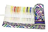 Hz.Codelo Canvas Colored Gel Ink Pens Case Wrap Roll Pouch,Travel Multi-purpose Holder Organizer Hold for 60 Gel Pen,Ultra Fine Permanent Markers (No Pens Included)-Bohemian