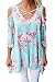 AlvaQ Women Fall Sexy V Neck Cold Shoulder Ladies Floral Top Plus Size Party Club 3 4 Sleeve Blouses T Shirt Tunic Blue