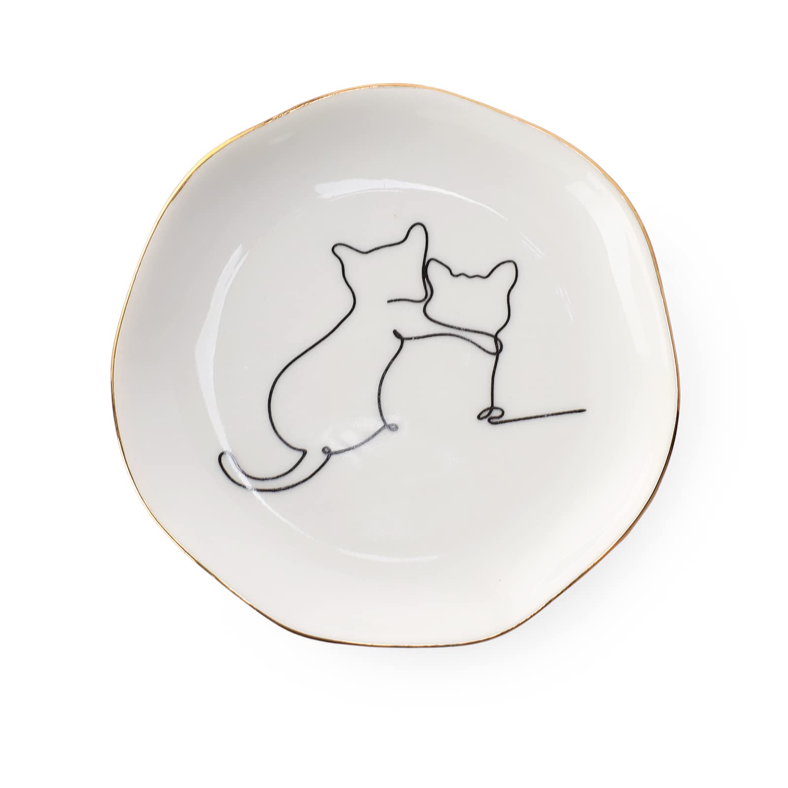 HOME SMILE Cat Ring Dish Jewelry Tray,Christmas Gifts for Cat Lovers,Ceramic White,4