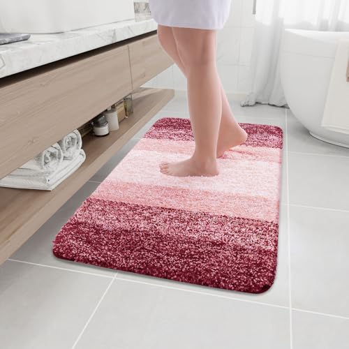 Photo 1 of Arotive Microfiber Bathroom Rugs, Shaggy Soft and Absorbent Bath Rug, Non-Slip, Thick Plush Machine Washable Dry Bath Mats for Bathroom, Tub and Shower, 36x24, Burgundy