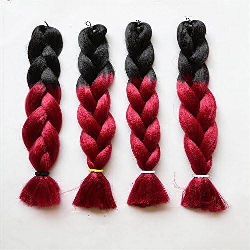 Seashinebeauty Synthetic Hair Extension Braiding Kanekalon Straight Hair Ombre Color 24inch 1Piece 100g(1b/red)
