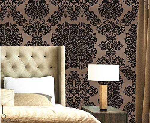 Amao Black and Brown Damask Peel Stick Wallpaper Wall Mural for Livingroom Bedroom 17.7''x78.7'' - Thumbnail 3